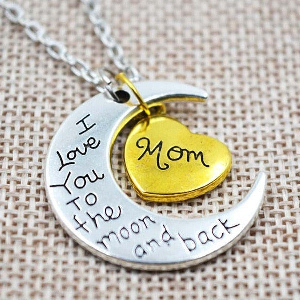 I Love You To The Moon And Back Two Tone Family Necklace