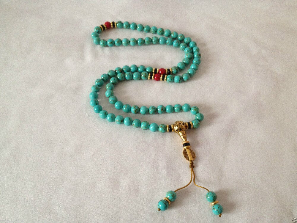 108 Natural Turquoise Bead Mala Wrap Bracelet