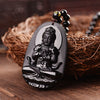 Natural Obsidian Hand Carved Buddha Amulet Pendant Necklace