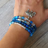 Natural Blue Tourmaline Buddha and Elephant Charm Wrap Bracelet
