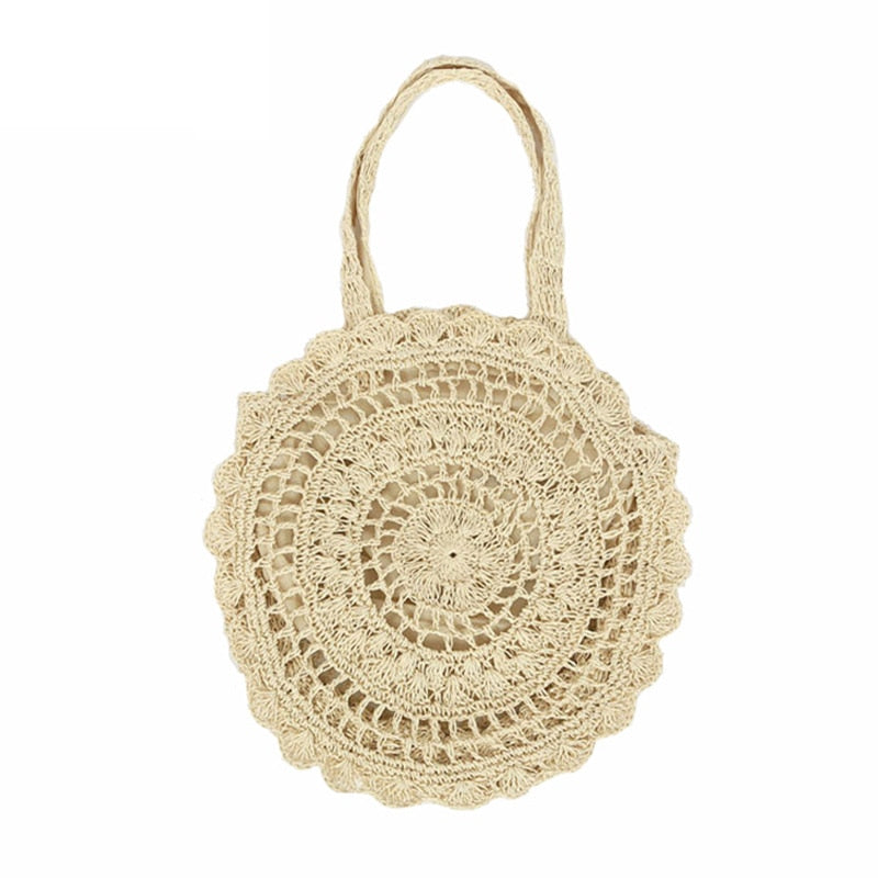 Mandala Knitted Straw Bag