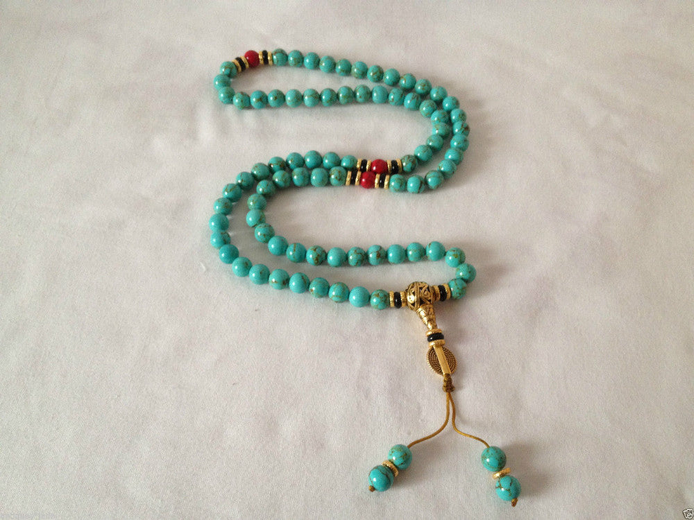 108 Natural Turquoise Bead Mala Wrap Bracelet