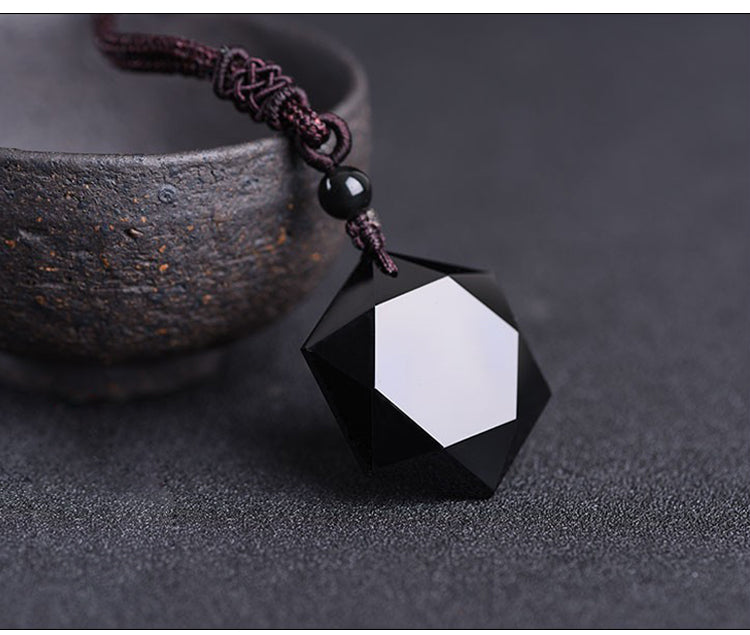 Natural Obsidian Hexagram Pendant Necklace