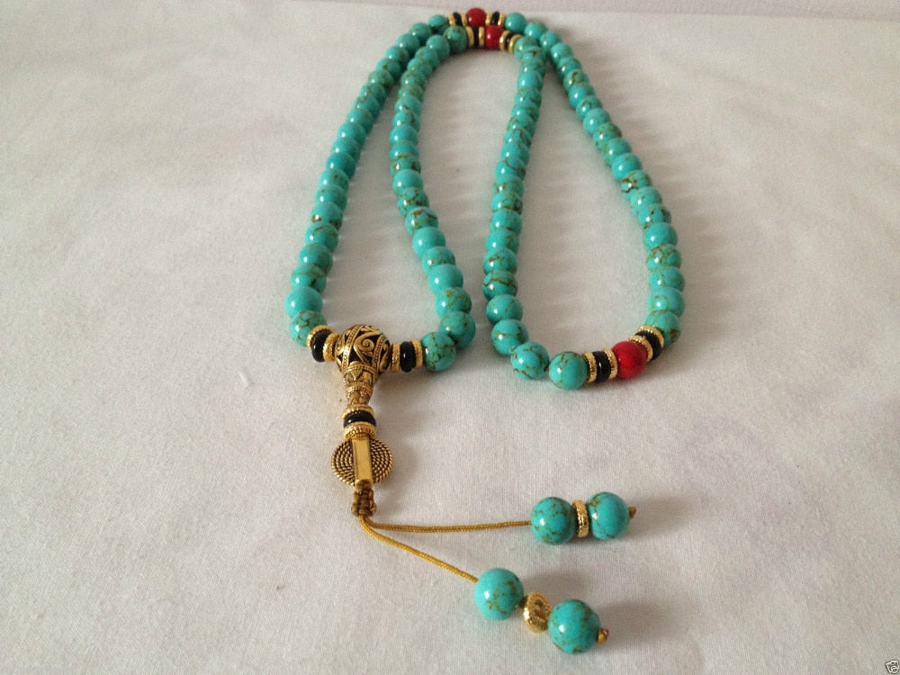 108 Natural Turquoise Bead Mala Wrap Bracelet