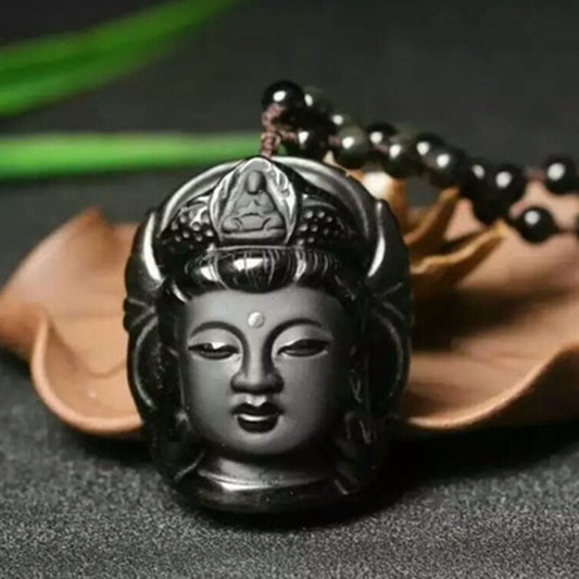 Natural Obsidian Buddha Pendant Necklace